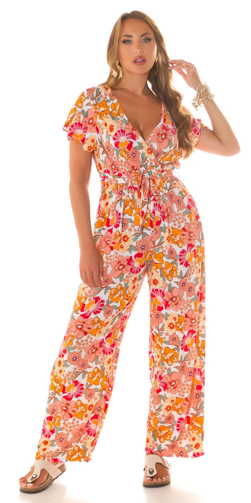 Overall mit V-Ausschnitt mit Bindegürtel Overall mit V-Ausschnitt mit Bindegürtel