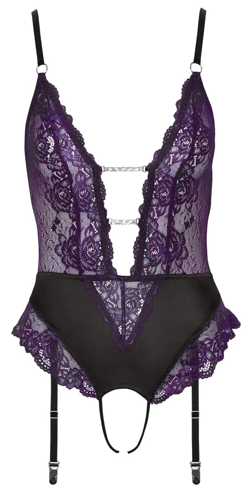 Cottelli LINGERIE Body ouvert mit Strapsen 2 Glitzerketten im tiefen Dekolleté Rückenfrei Cottelli LINGERIE Body ouvert mit Strapsen 2 Glitzerketten im tiefen Dekolleté Rückenfrei