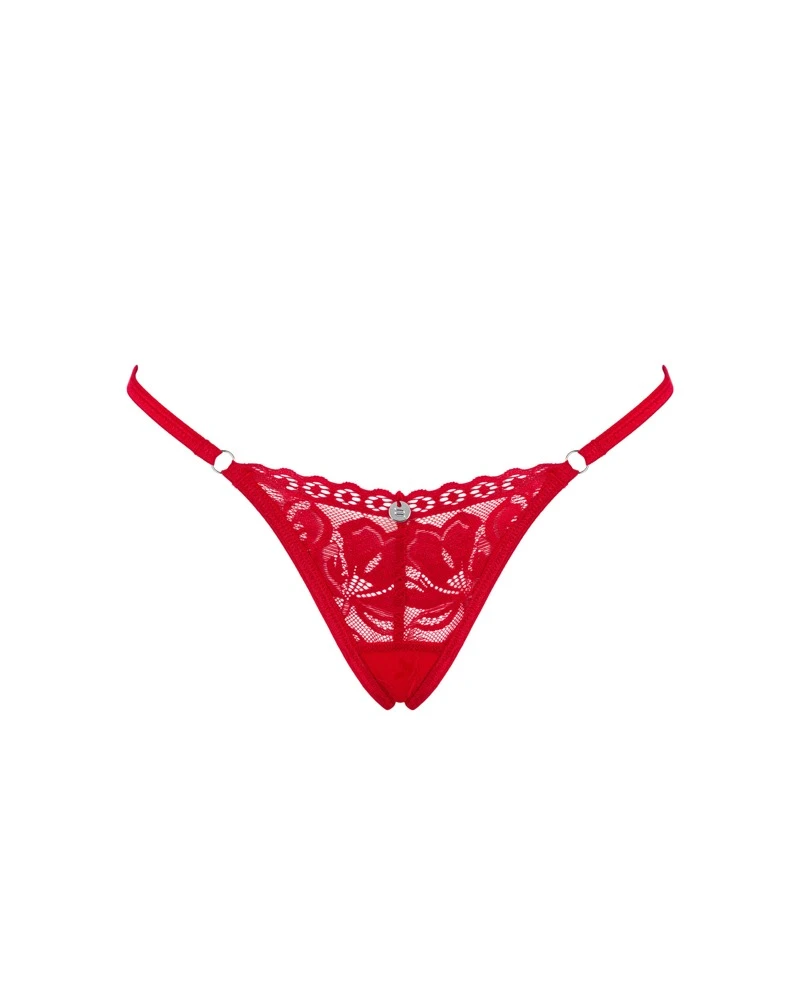 Obsessive Roter String Lacelove aus weicher elastischer Blütenspitze. Am Bund vorne mit kleinem Schmuckelement.
