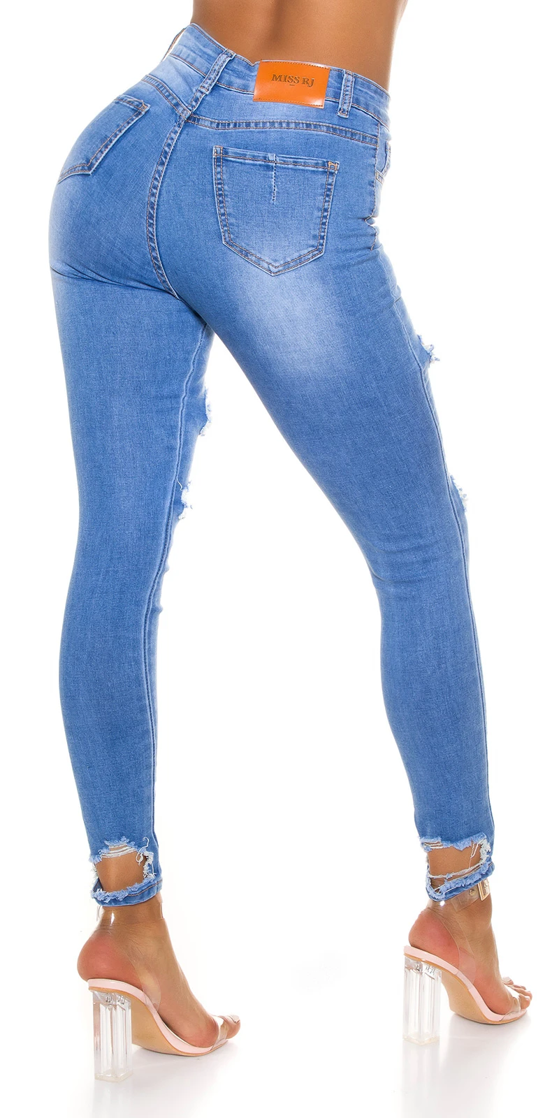 Destroyed Skinny High Waist Jeans Hose Röhrenjeans mit XL-Löcher Ausgefranst Destroyed Skinny High Waist Jeans Hose Röhrenjeans mit XL-Löcher Ausgefranst