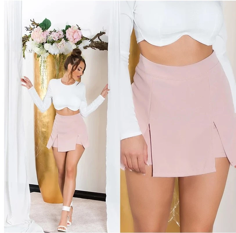 High Waist Hosenrock Minirock Shorts mit V-Cuts High Waist Hosenrock Minirock Shorts mit V-Cuts