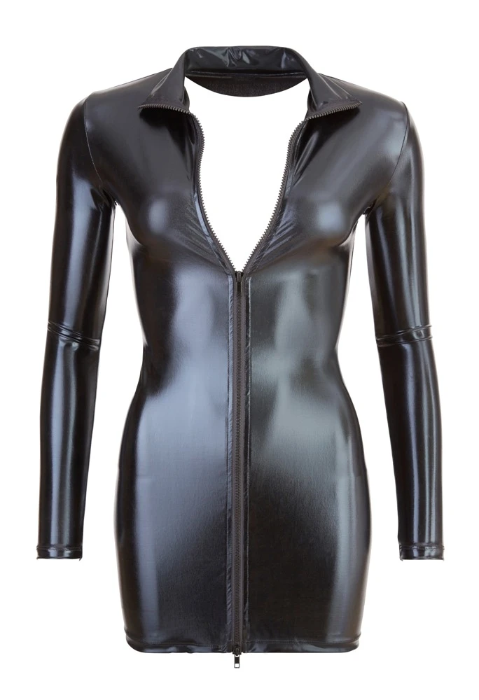 Cottelli PARTY Wetlook Minikleid Eng Hochgeschlossen 2 Wege Reißverschluss