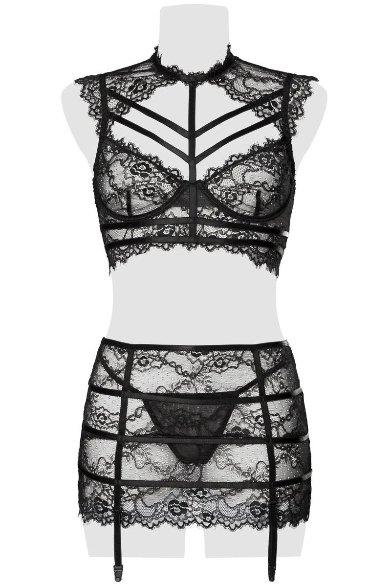 Erotik Set aus elastische Netzspitze mit Rock von Grey Velvet
