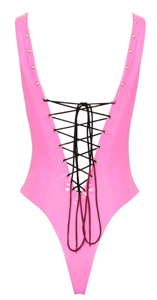 Lack Body pink, Pink Lack-Body mit variabler Schnürung in Schwarz und extra hohen Beinausschnitten von Black Level für aufregende Looks! Lack Body pink, Pink Lack-Body mit variabler Schnürung in Schwarz und extra hohen Beinausschnitten von Black Level für aufregende Looks!