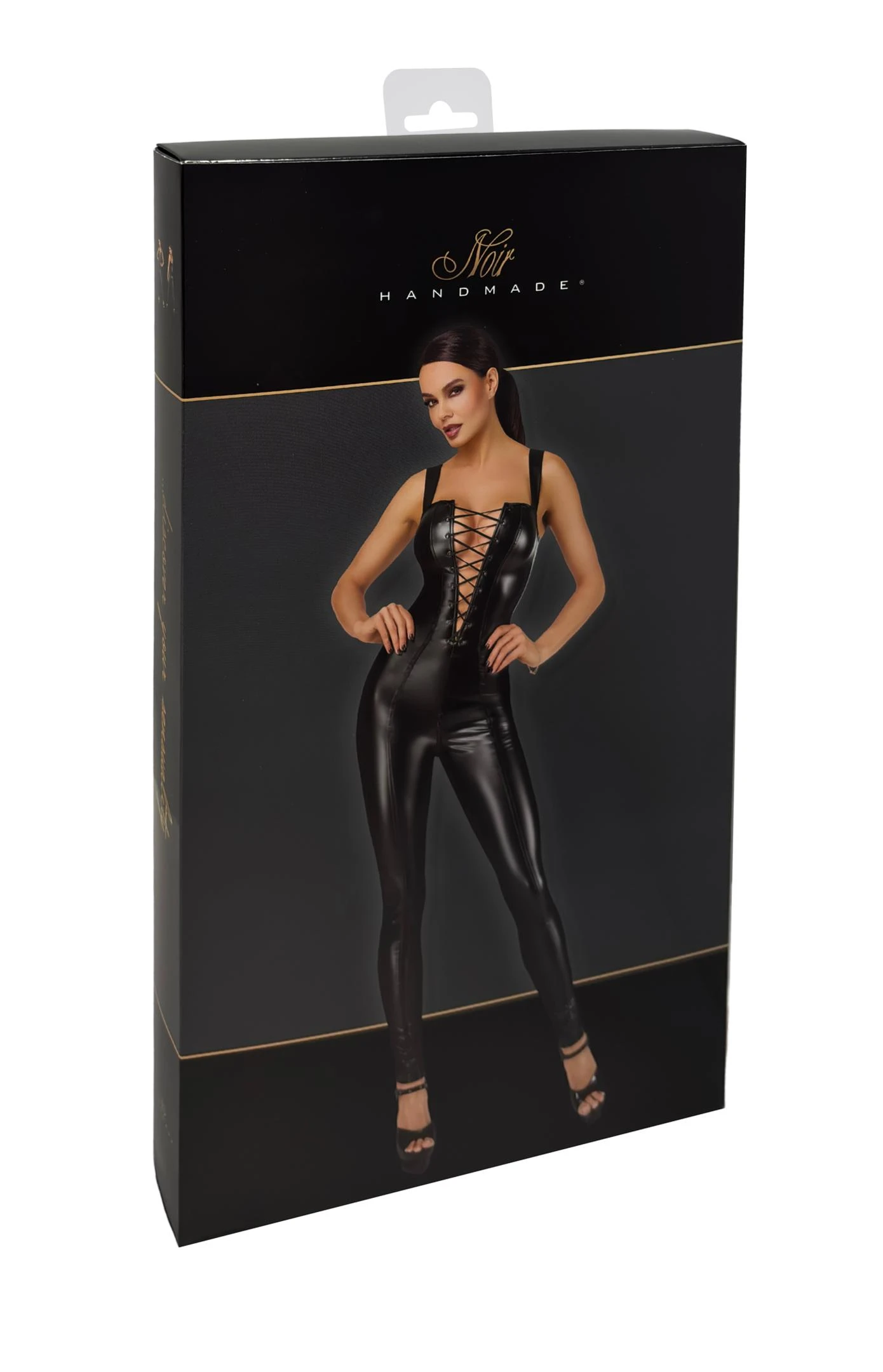 Wetlook Kinky Overall in tiefschwarzem Power-Look mit verstellbarer Frontschnürung und durchgehendem 2-Wege-Reißverschluss – dehnbar, figurbetont und geschaffen für starke Auftritte voller Selbstvertrauen Noir Handmade F362