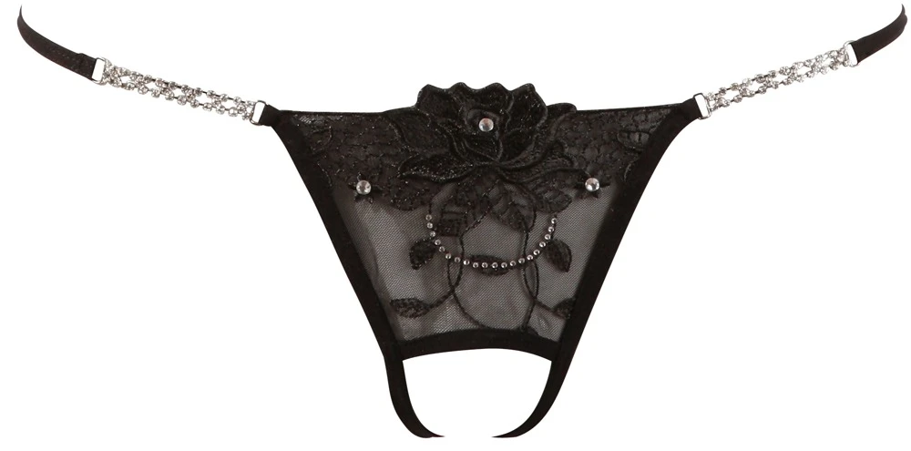 Cottelli LINGERIE String Stickerei und Strass-Details ouvert im Schritt Zierschnürung