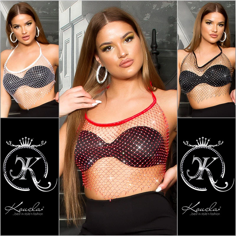 Hot Netz Gogo Neckholder Top mit Strass Hot Netz Gogo Neckholder Top mit Strass