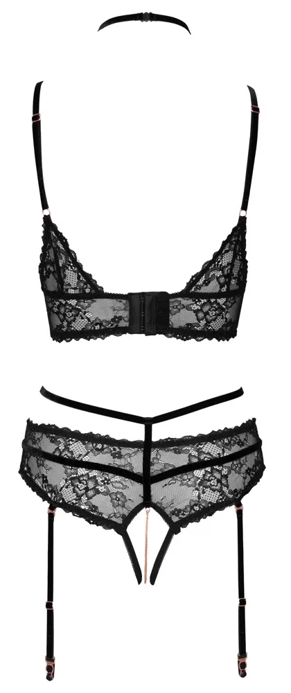 Abierta Fina Bralette und Straps-Slip ouvert im Set, Lingerie aus Spitze in Bondage