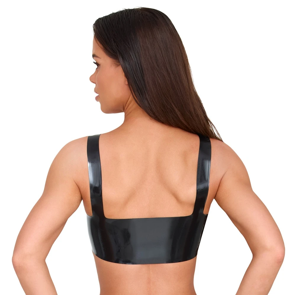 Nippelfreies Kinky Latex BH-Top mit Cut-outs, breiten Trägern & Ouvert-Look – sexy Reizwäsche für Piercing-Show & Nippelspiele – LateX