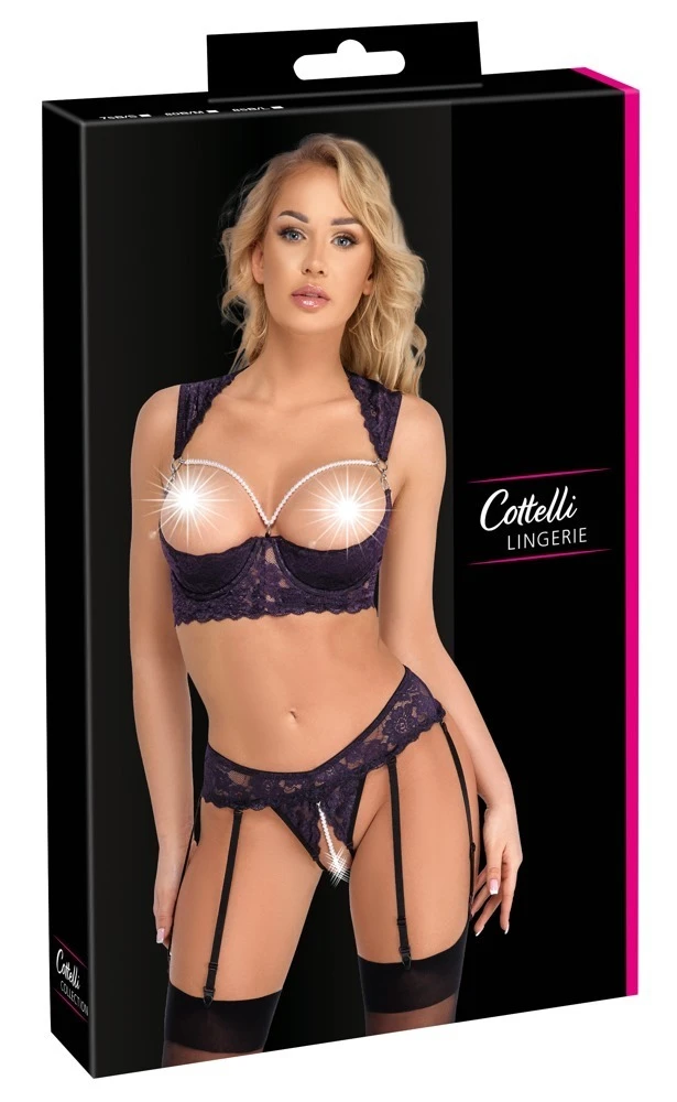Cottelli LINGERIE Verführerisch Dessou Set Hebe BH mit String und Strapsgurt in Llila Cottelli LINGERIE Verführerisch Dessou Set Hebe BH mit String und Strapsgurt in Llila
