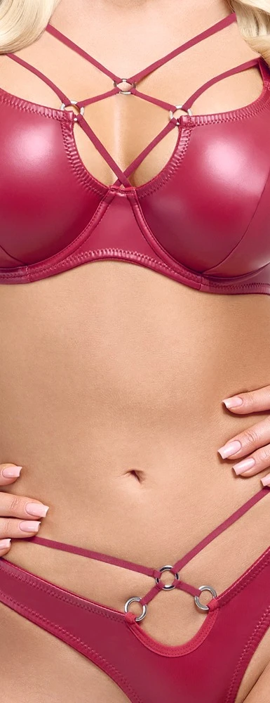 Cottelli LINGERIE Bügel-BH und Riostring im Set aus rotem Wetlook im Bondage Style Cottelli LINGERIE Bügel-BH und Riostring im Set aus rotem Wetlook im Bondage Style