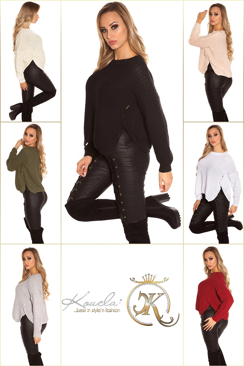 Stylo Strick Pullover mit Wickel-Effekt und Deko Knopf