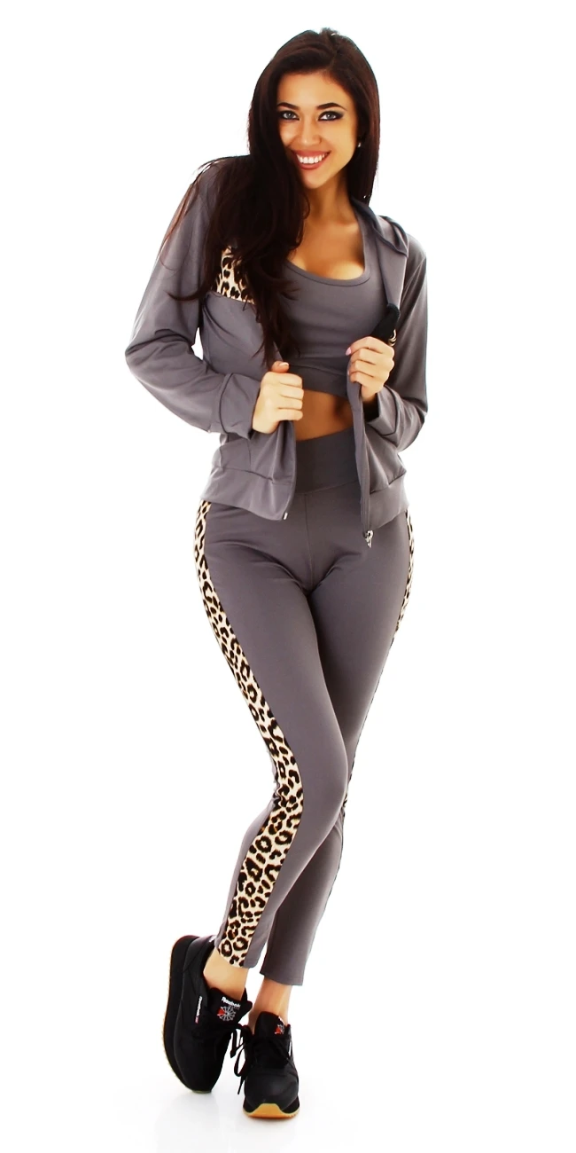 Sporty Fitness Trainings 3-Teiler mit Leo Print