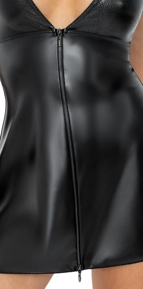 Rückenfreies Kleid im edlen Material-Mix, Oberteil in Schlangenhaut-Optik, Rockteil im Powerwetlook