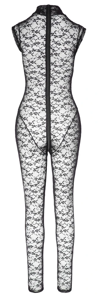Cottelli LINGERIE Ärmelloser Overall Bodystocking aus Spitze Zip am Schritt Provozierende Transparent