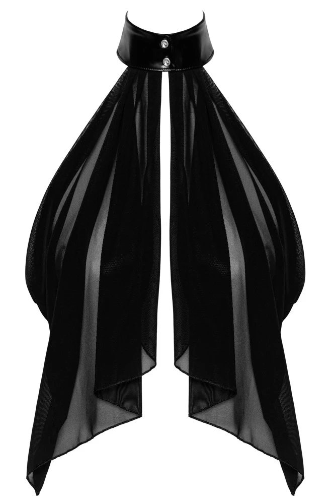 Noir Bolero Luftiges Transparent-Top im Cape-Style: Asymmetrisch, Schulterfrei mit Neckholder, Feiner Stretchtüll