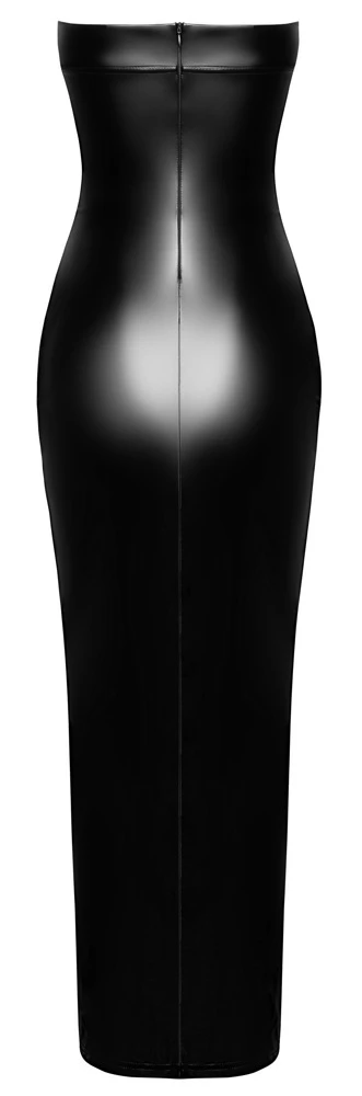 Noir F336 Langes figurbetonendes Tubekleid aus edlem Powerwetlook mit hohem Gehschlitz und Reißverschluss elastisch & sexy
