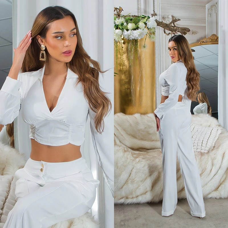 Business Look Crop Bauchfrei Bluse Blusentop Langarm Top mit Klassischem Spitz Kragen und V-Neck V-Ausschnitt Business Look Crop Bauchfrei Bluse Blusentop Langarm Top mit Klassischem Spitz Kragen und V-Neck V-Ausschnitt