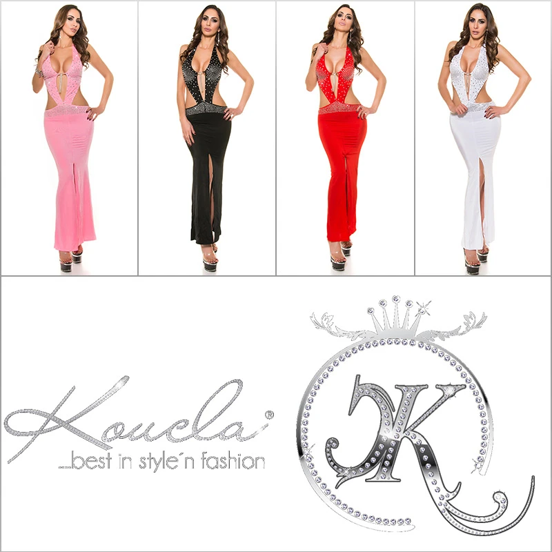 Hot Neckholder Maxi Kleid Rückenfrei mit Deko Strass