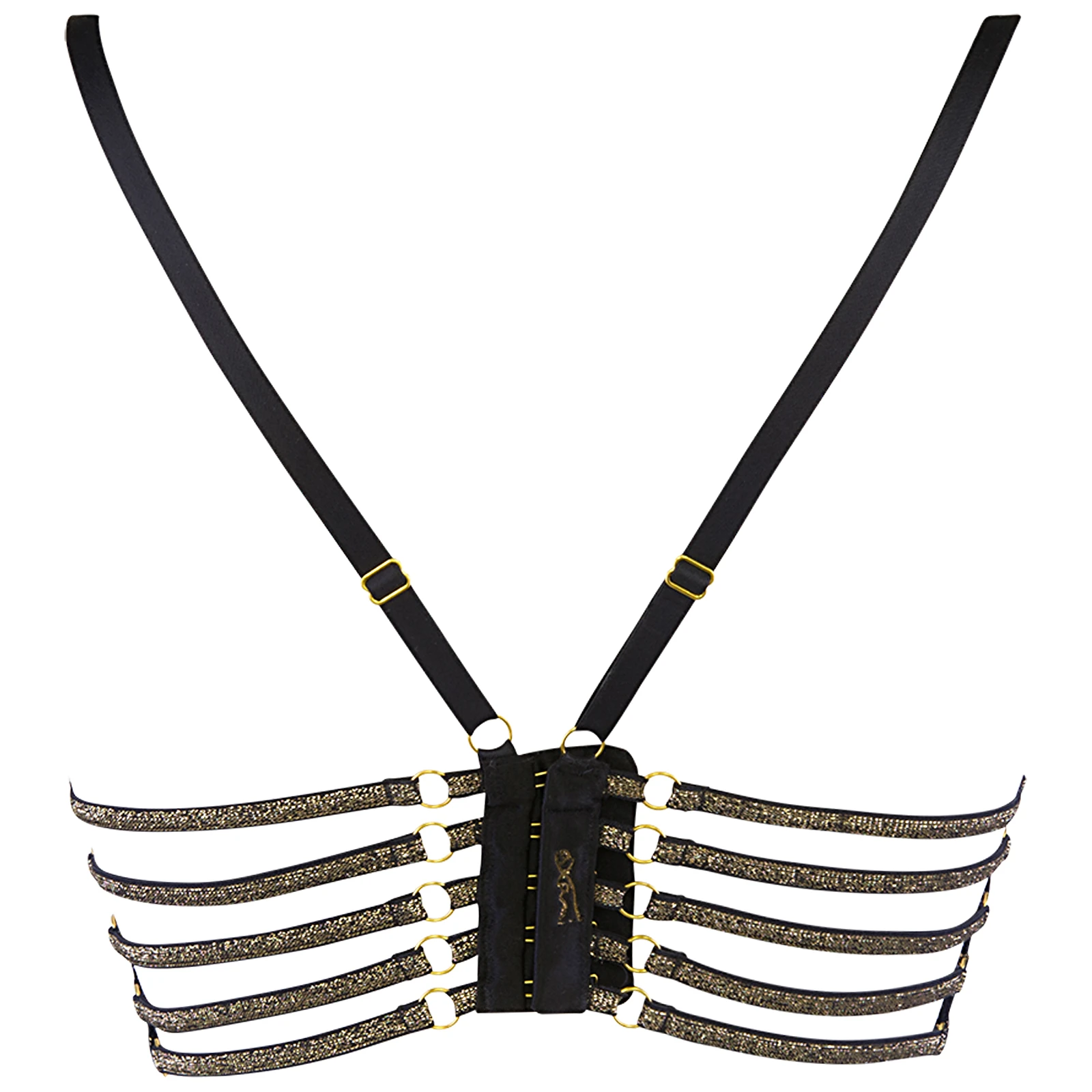 Axami schwarzer reizvoller Bustier BH mit goldfarbenen Ornamenten und Cut Outs