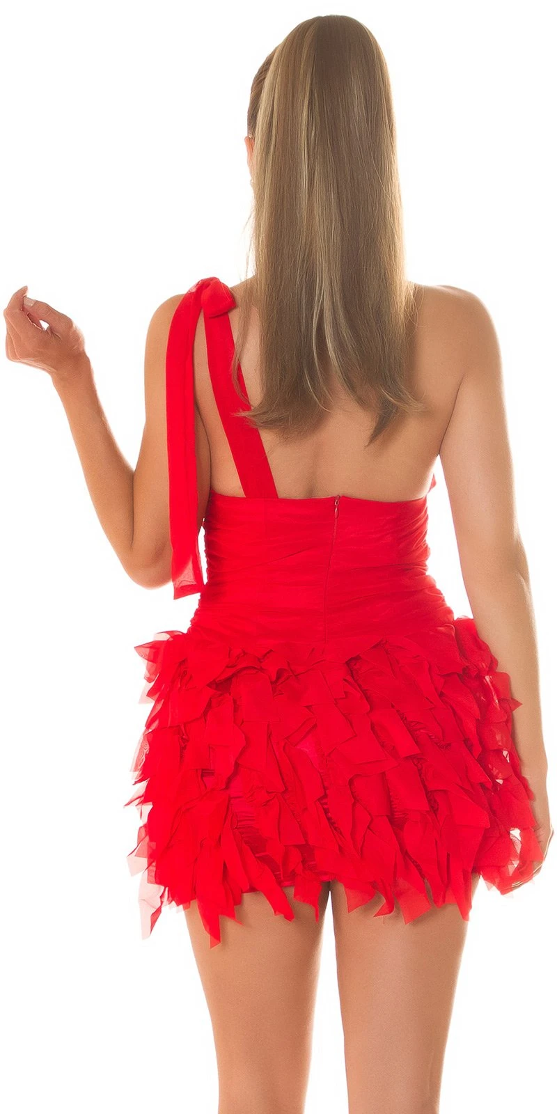 One Shoulder Chiffon Satin Look Party Minikleid One Shoulder Chiffon Satin Look Party Minikleid