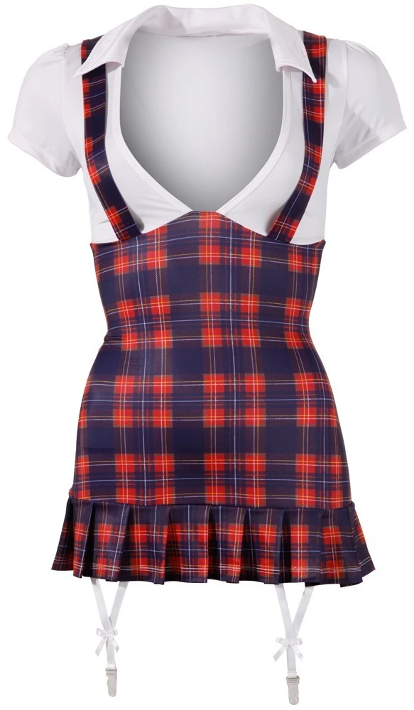 Cottelli Schulmädchen-Kleid mit Angenähten Trägern und Zwei Strapsen vorne