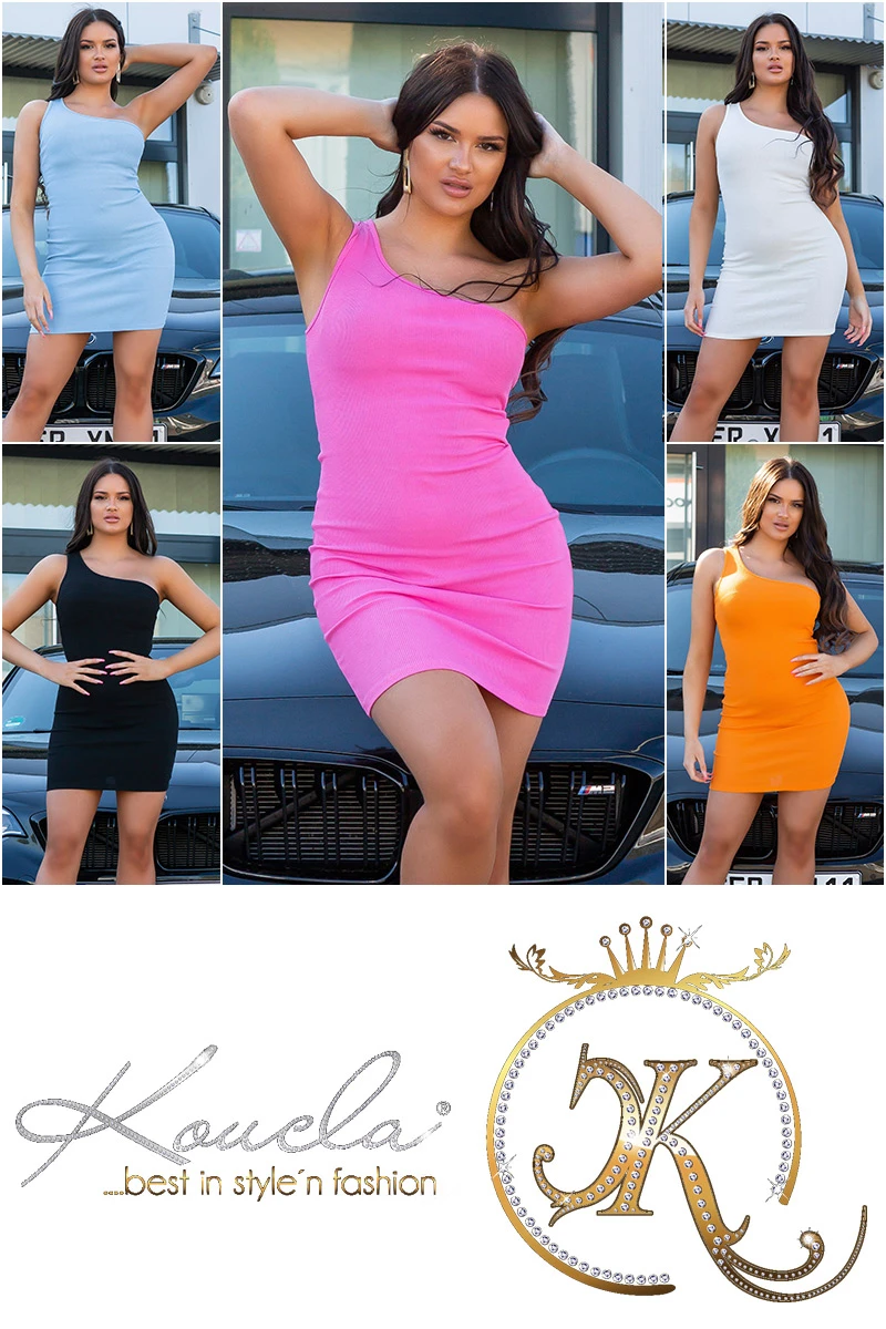 Uni One Shoulder Feinripp Minikleid Uni One Shoulder Feinripp Minikleid