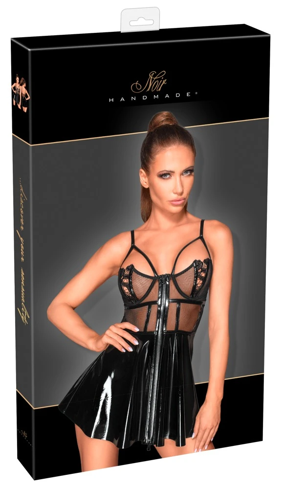 Minikleid Lack Semitransparent Bustierkleid, Edle Stickereien oben dazu ausgestelltem Rock