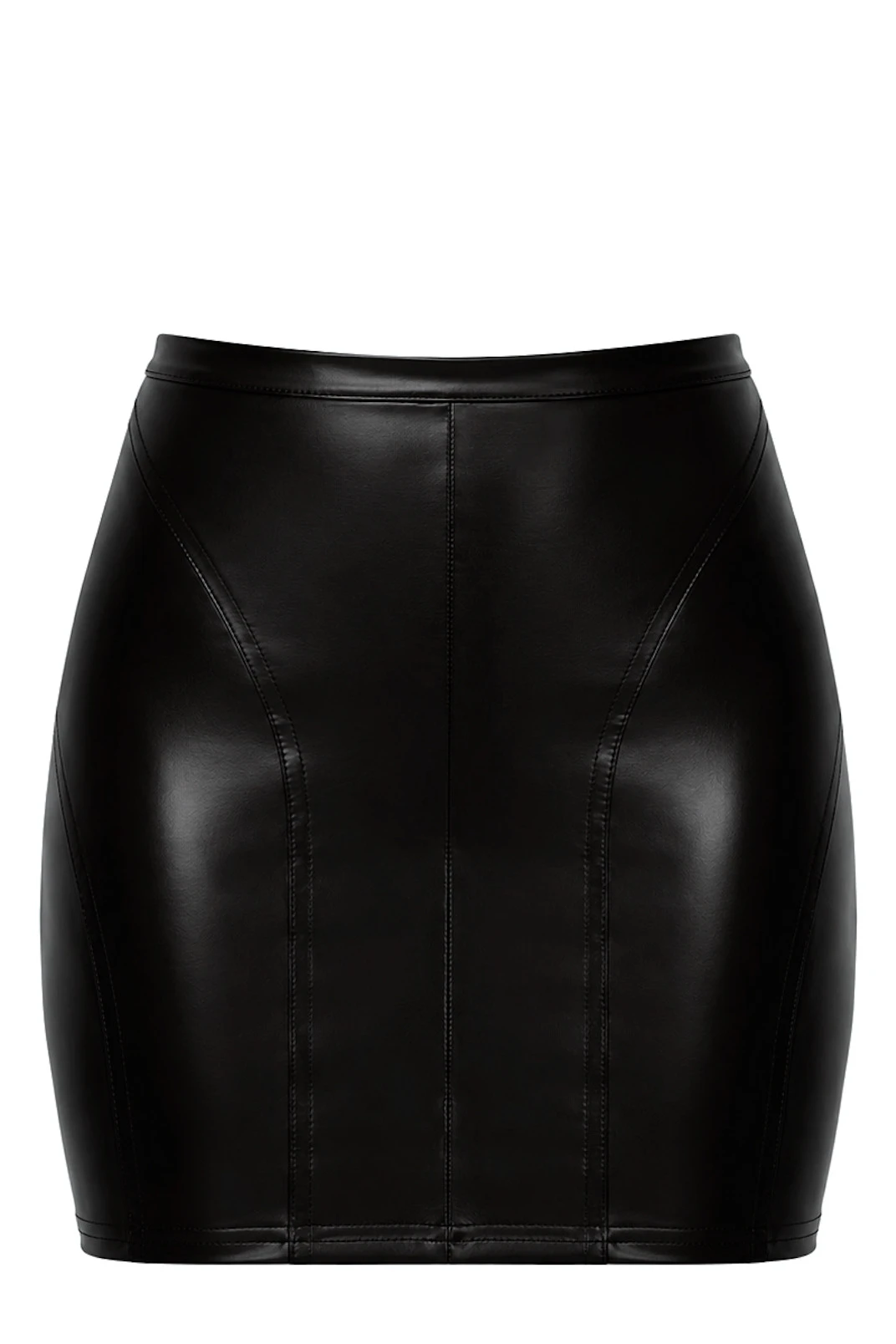 Kinky Minirock aus Powerwetlook - Noir Handmade F407 Dark Affair - sexy in Schwarz mit dekorativen Nähten und schmalem Bund