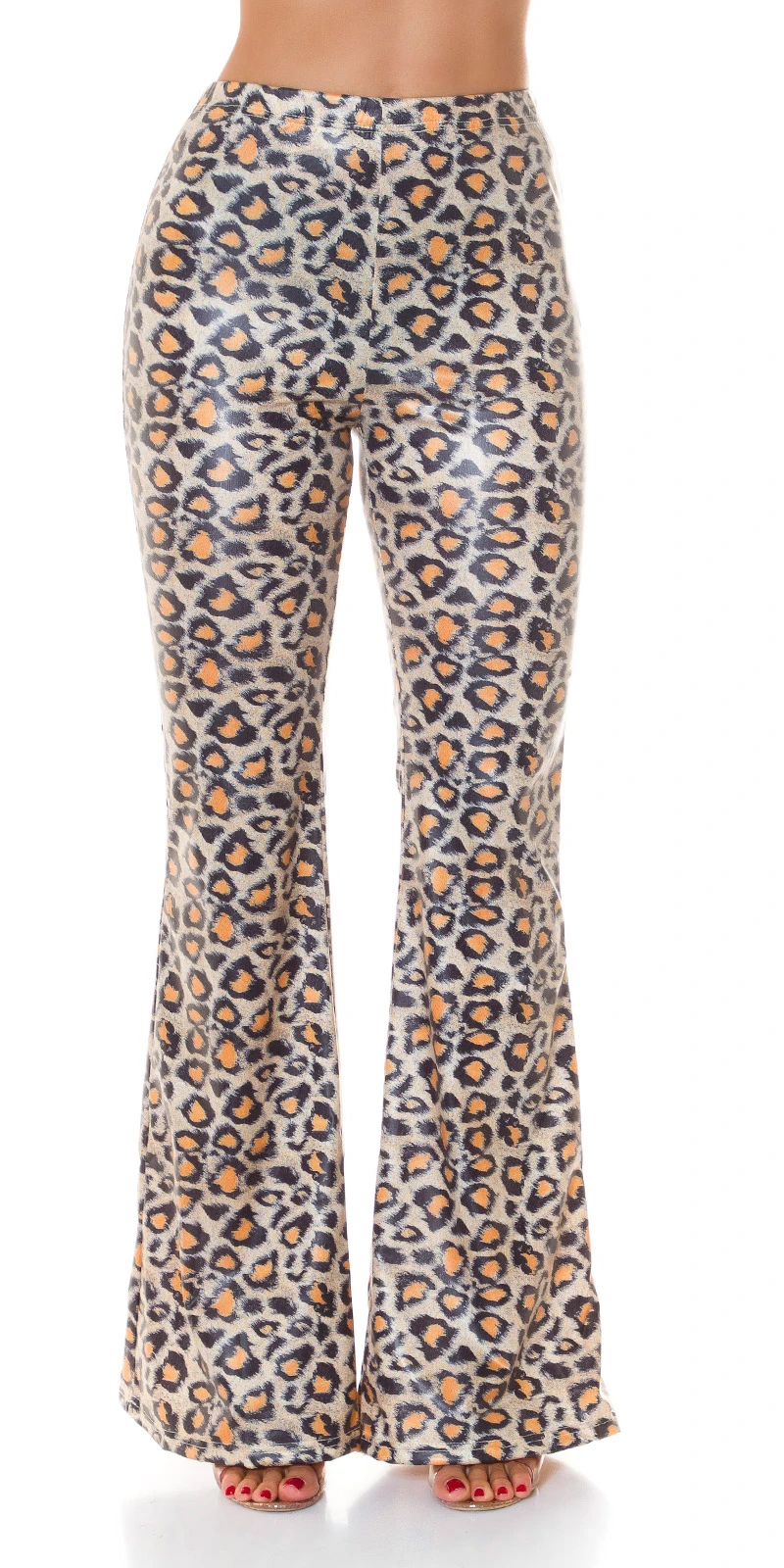 High Waist Animal Printed Wet Look Leggings mit Schlag High Waist Animal Printed Wet Look Leggings mit Schlag
