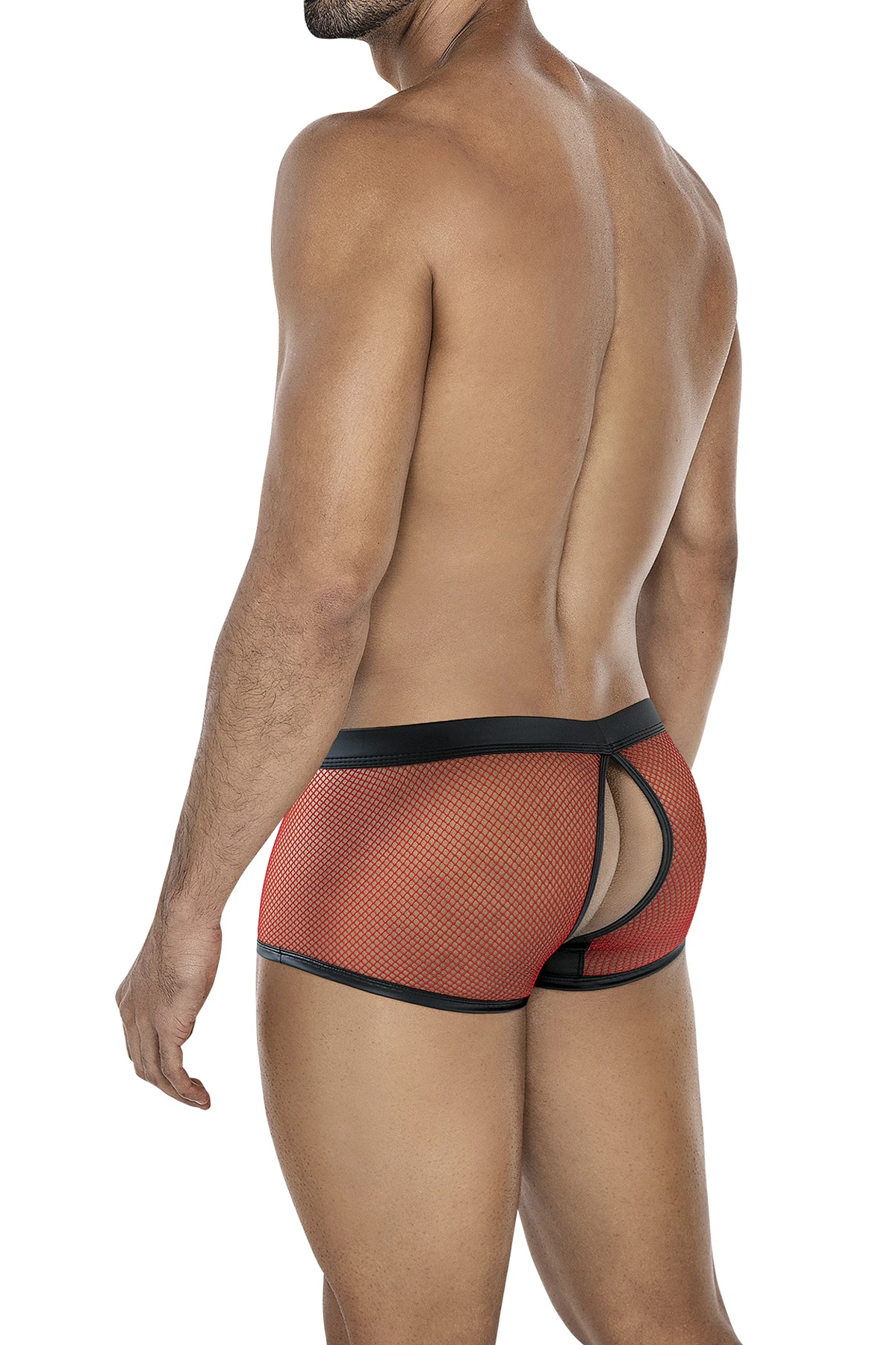 Roter Schwarz Trunk Shorts C4MRAV100 aus dehnbarem Netz und glattem Material mit abnehmbaren Suspensorium durch Druckknöpfe und gummiertem Frontlogo von CUT4MEN