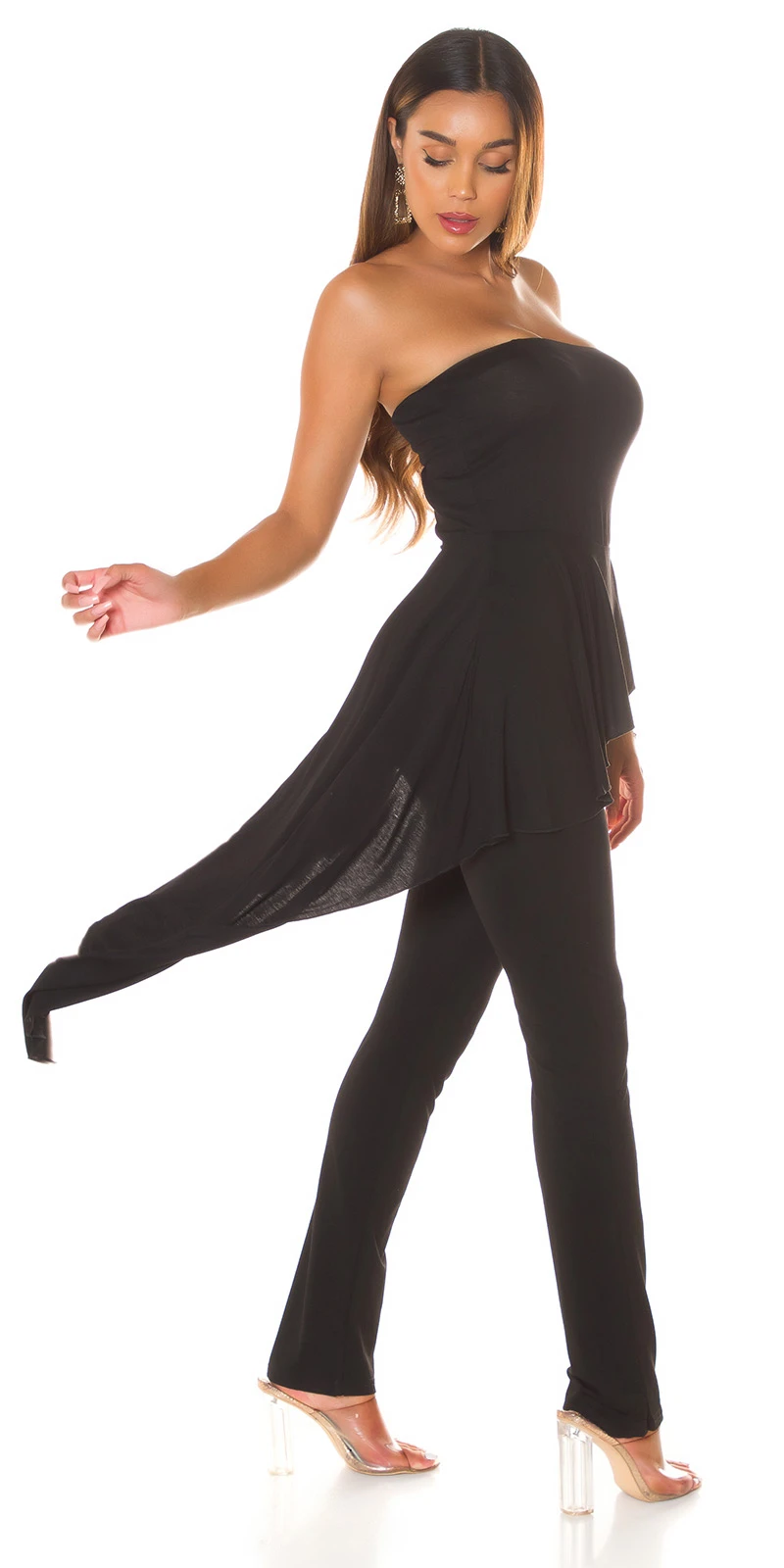 Cocktail Bandeau Overall Lang Jumpsuit Bicolour mit asymmetrischem Schößchen Cocktail Bandeau Overall Lang Jumpsuit Bicolour mit asymmetrischem Schößchen