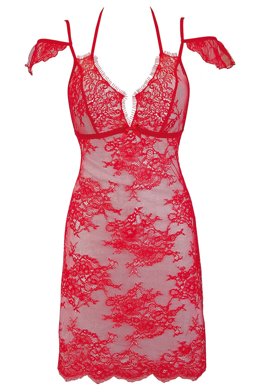 Axami transparentes Babydoll aus roter Blütenspitze mit String Axami transparentes Babydoll aus roter Blütenspitze mit String