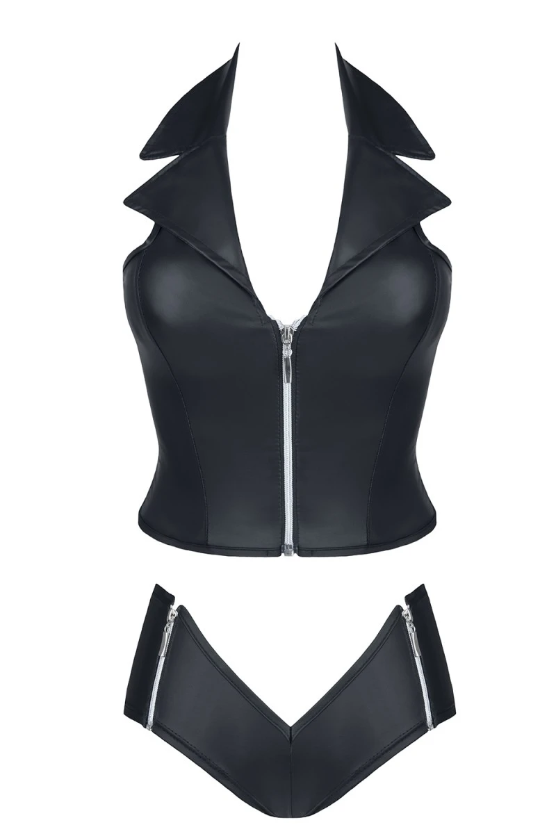 Top und Panty aus mattem Wetlook-Material