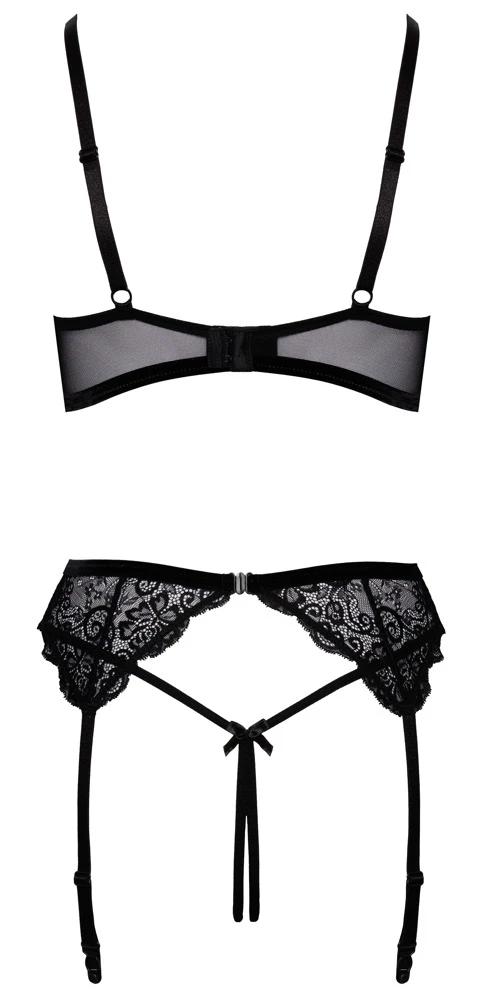 Cottelli LINGERIE Dessous Set Hebe Set Kette Hebe BH, Strapsgurt und String ouvert im Set