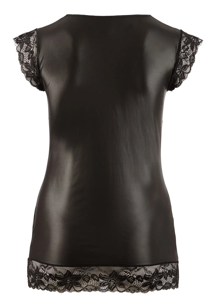 Cottelli Sinnliche Eleganz, Matt Wetlook Minikleid mit Spitzen-Details und figurbetonter Silhouette, mit tiefem Dekolleté