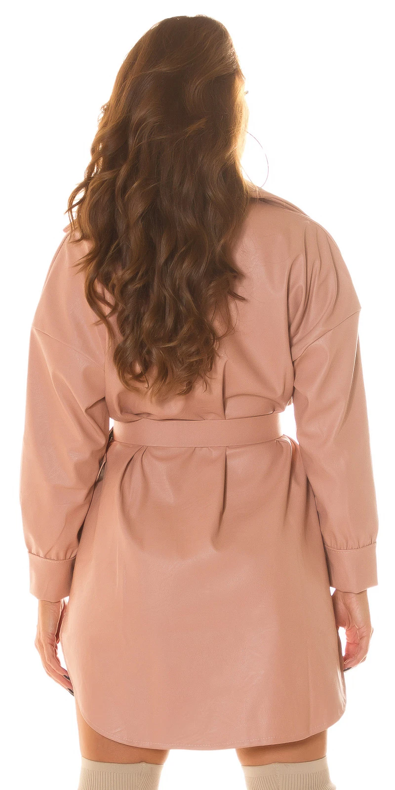 Kunstleder Blusen Kleid Long Bluse mit Gürtel Kunstleder Blusen Kleid Long Bluse mit Gürtel