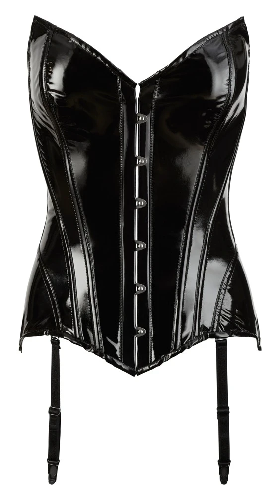 Diese sexy Corsage von Black Level aus schwarzem Lack ist ein erotischer Blickfang. Durch den extralangen Schnitt und die besondere Ausarbeitung an den Hüften werden alle Kurven betont.