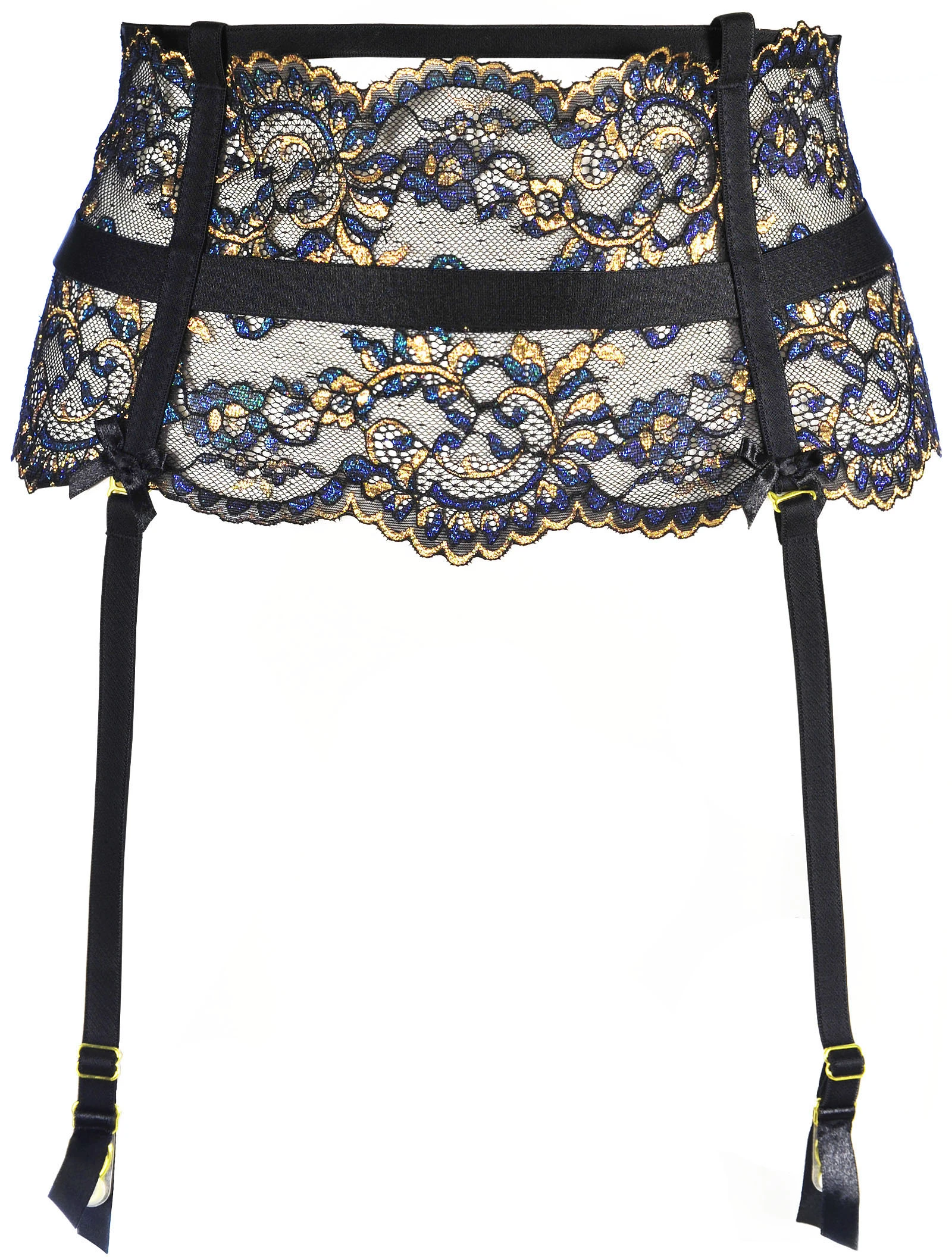 Axami Strapsgürtel aus elastischer blau goldener Spitze Axami Strapsgürtel aus elastischer blau goldener Spitze