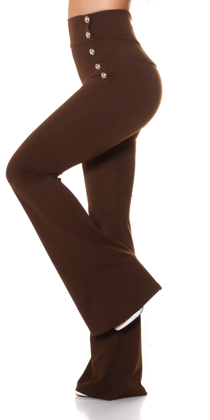 Stoff Business High Waist Schlag Hose mit Deko Knöpfe Stoff Business High Waist Schlag Hose mit Deko Knöpfe
