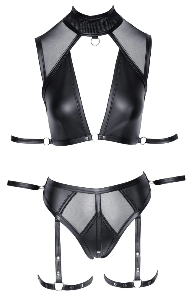 Cottelli Verführerisches Set: Top und Slip mit abnehmbaren Schenkel-Harnesses und Fesseln