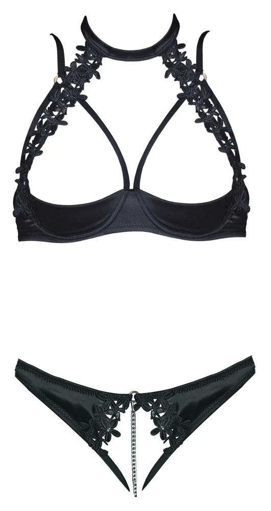 Cottelli LINGERIE Hebe BH und Ouvert String mit edler Spitze und Stickerei Verzierung