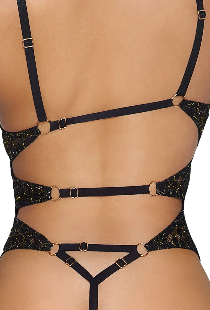 Abierta Fina Stringbody aus schwarzer Spitze