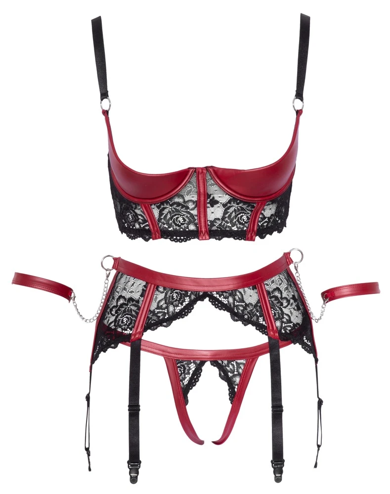 Cottelli Verführerische Versuchung: Dessous-Set mit Handfesseln und edler Spitze
