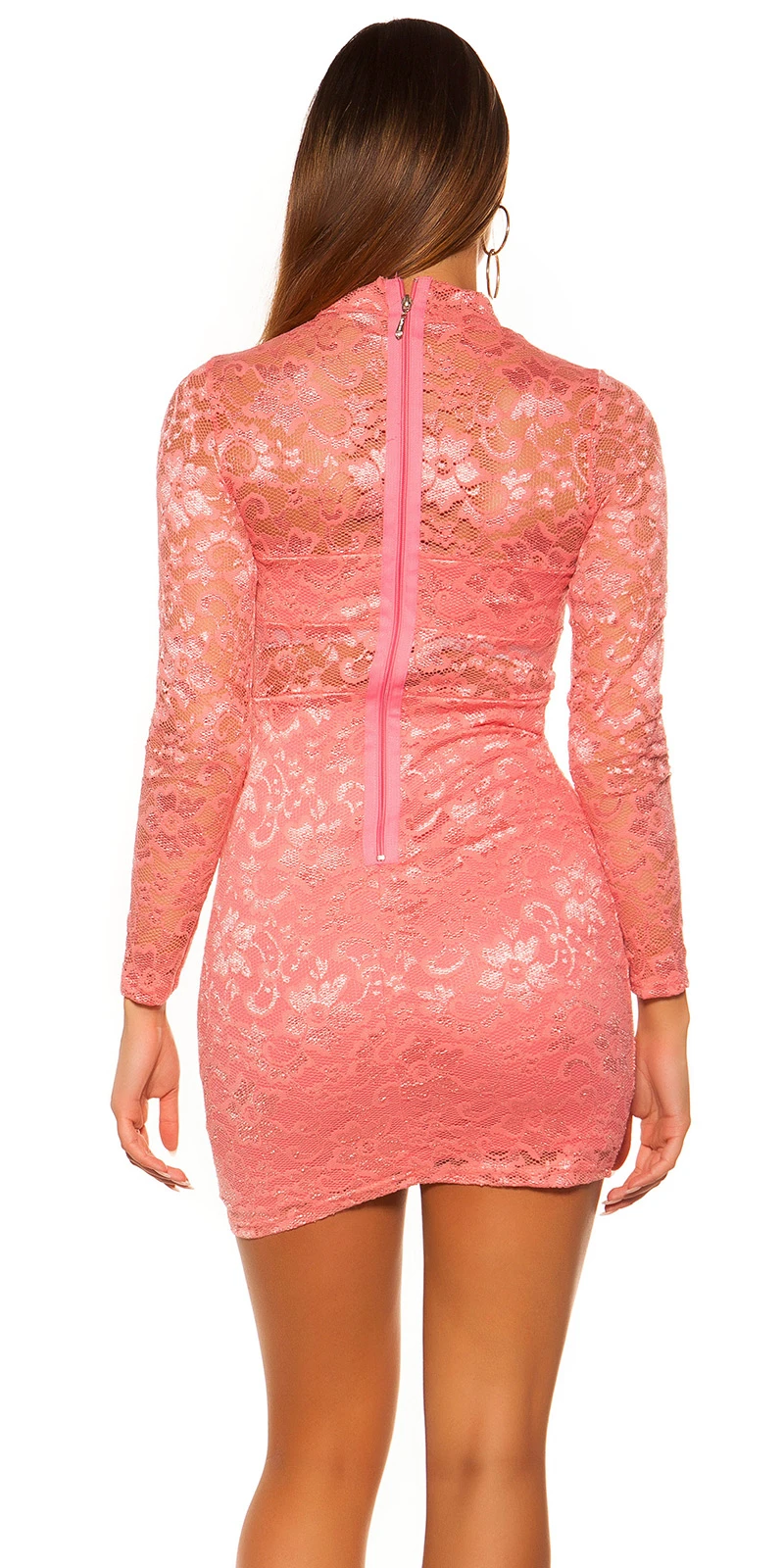 Cocktail Spitzen Turtle Neck Langarm Minikleid
