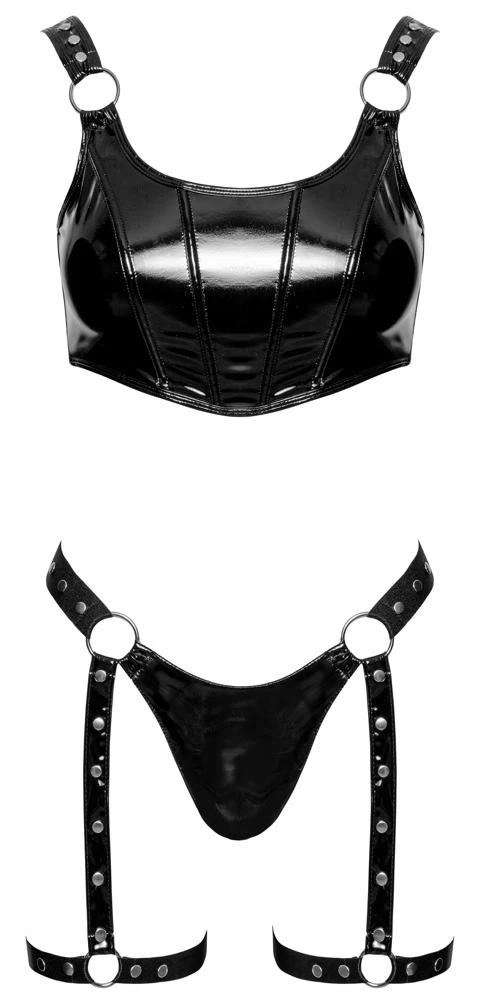 Lack Top und Rio, Kinky Lack-Set von Black Level: Bustier-Top & Straps-Riostring mit abnehmbaren Strapsen für verführerische Momente Lack Top und Rio, Kinky Lack-Set von Black Level: Bustier-Top & Straps-Riostring mit abnehmbaren Strapsen für verführerische Momente