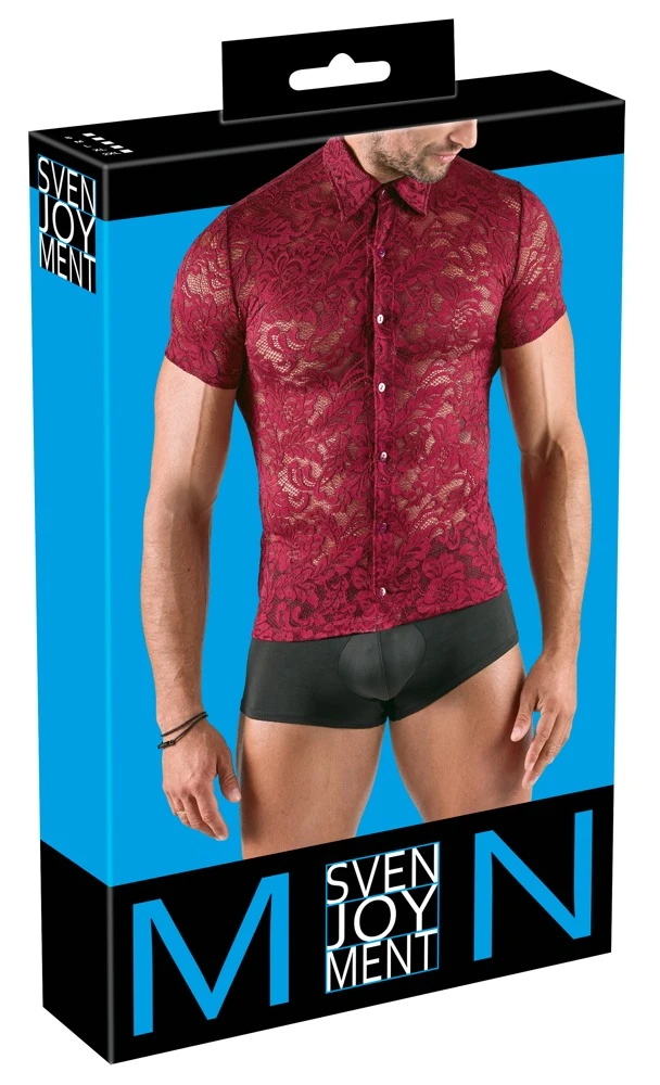 Herren Shit,Svenjoyment bringt mit diesem floralen Kurzarm-Hemd in Dunkelrot pure Sinnlichkeit, Komfort und Stil auf den Punkt - ein Blickfang mit Klasse