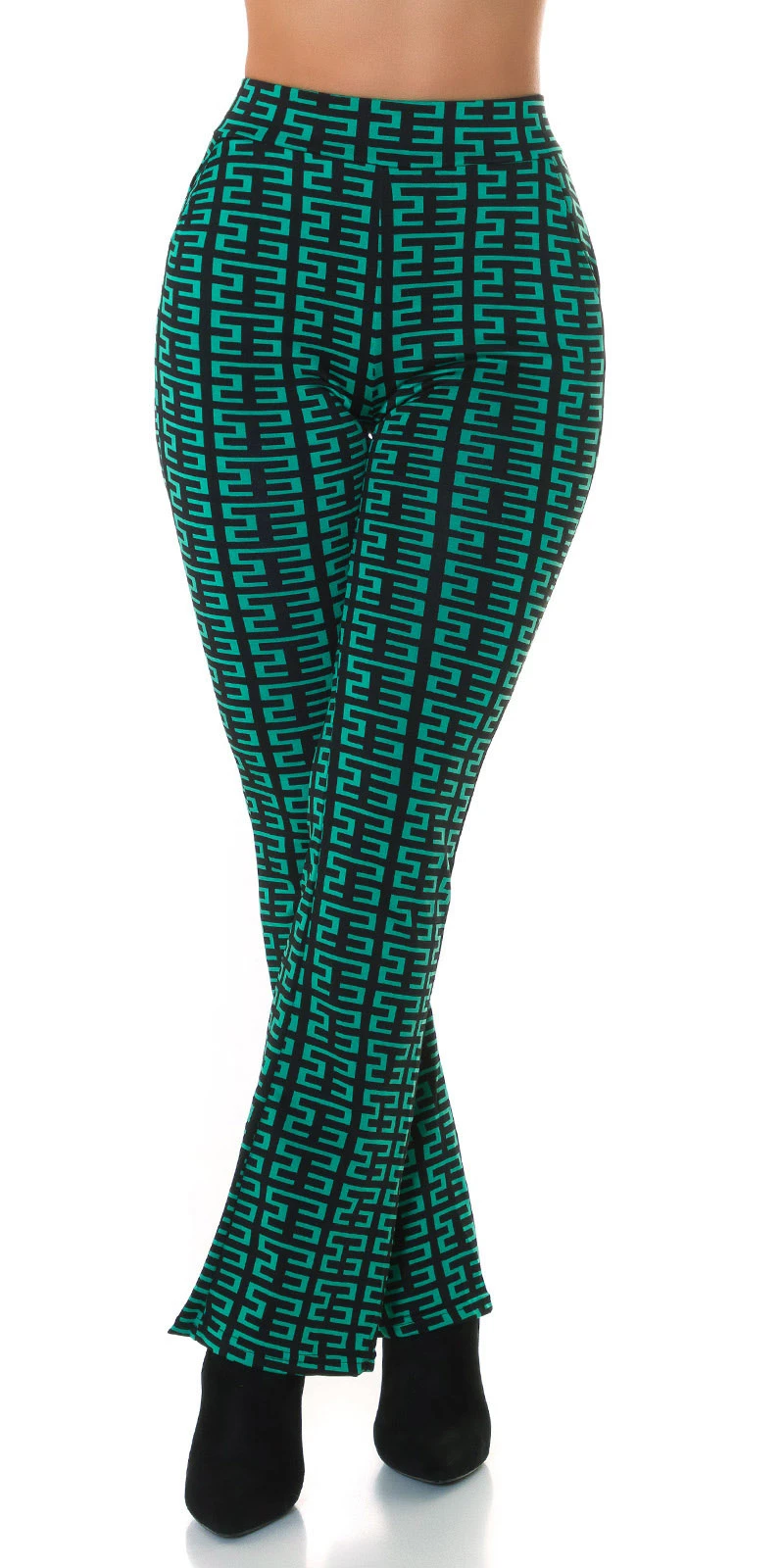 Printed High Waist Stretch Hose mit Schlag Printed High Waist Stretch Hose mit Schlag
