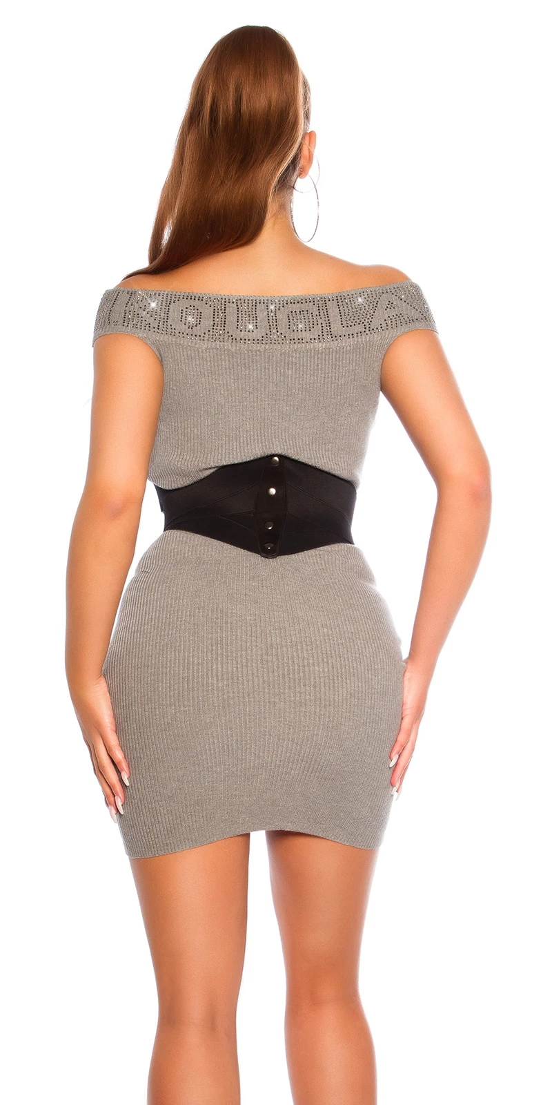 Ripped Off Shoulder Cocktail Minikleid mit Deko Steinchen Ripped Off Shoulder Cocktail Minikleid mit Deko Steinchen