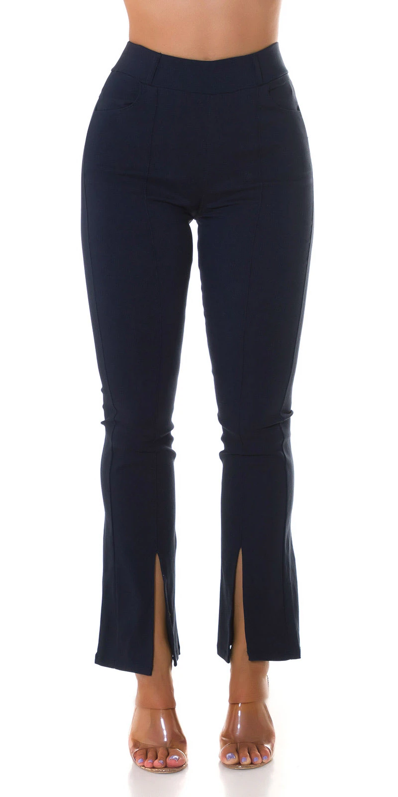 Business High Waist Schlag Treggings mit Deko Naht und Schlitz Business High Waist Schlag Treggings mit Deko Naht und Schlitz
